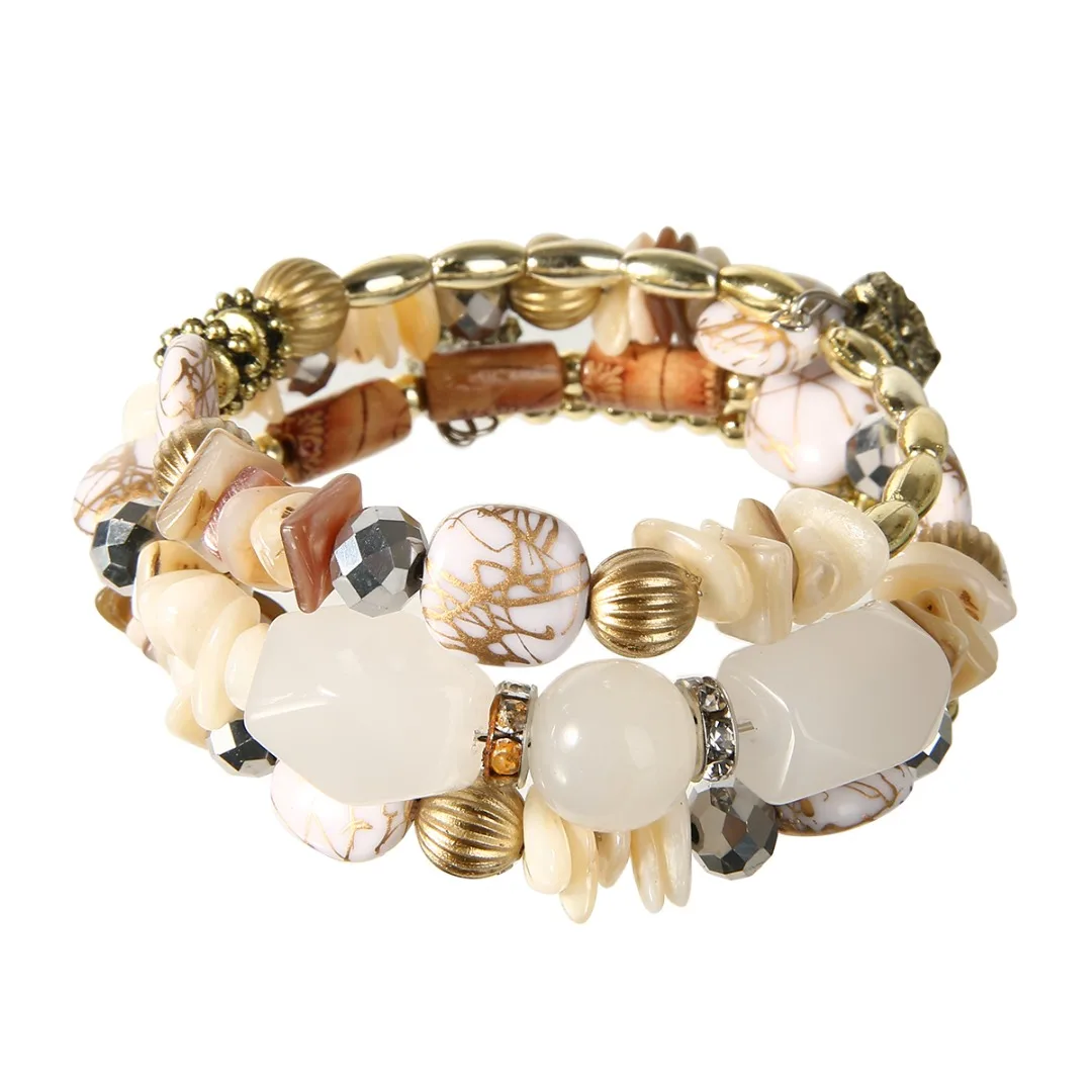 Multilayer Beads Charm Bracelets Shellhard Ethnic Tibet Imitation Natural Stone Bracelets Bangles For Women Bohemia Jewelry Gift