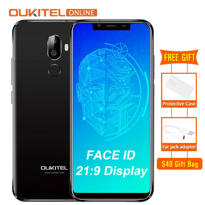 Oukitel U18 5 85 21:9 Дисплей FACE ID 4 ГБ Оперативная память 64 Встроенная Android7.0 mtk6750t восемь