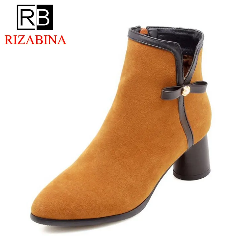

RIZABINA Size 32-47 Ladies Ankle Boots Zipper Bowtie Thick Heel Ladies Ankle Boots Korean Ornate Shoes Woman Short Boots