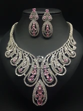 2017 NEW fashion Noble luxury Dubai princess pink zircon necklace set, wedding bride dresses dinner banquet jewelry,free ship