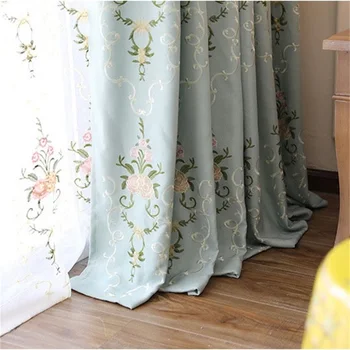 

American Pastoral Style Flowers Embroidered Luxury Blackout Curtains Customized Living Room Bedroom Elegant Curtain Tulle T194#4