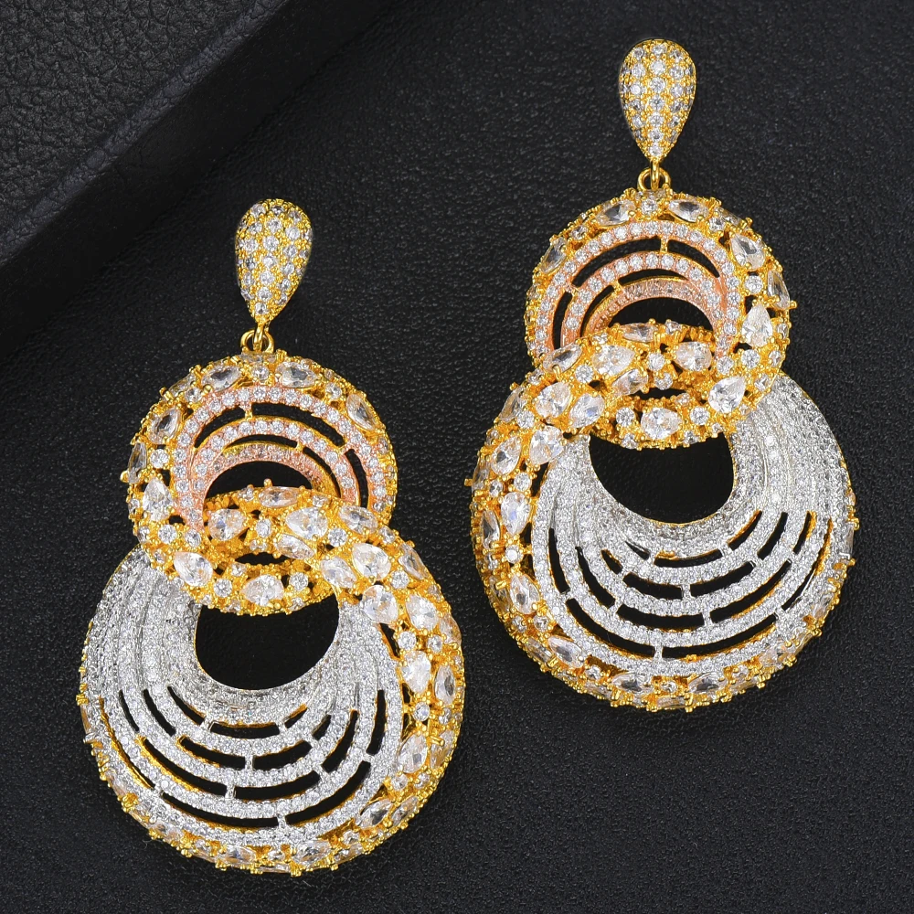 

missvikki 55mm*31mm Luxury Full CZ Round Fashion Dangle Earrings for Women Wedding Daily Party Occasion Earring Jewelry