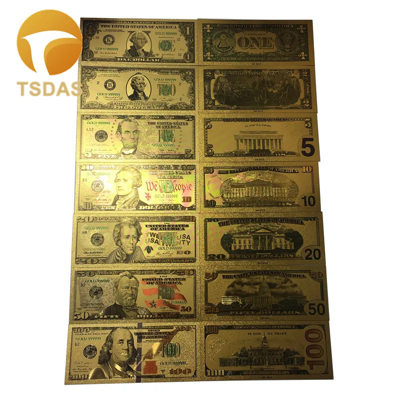 

Real Gold Banknote Set USD 100/50/20/10/5 Notes Collection .999 Pure USD Bill 24K Gold Plated For Home Decoration