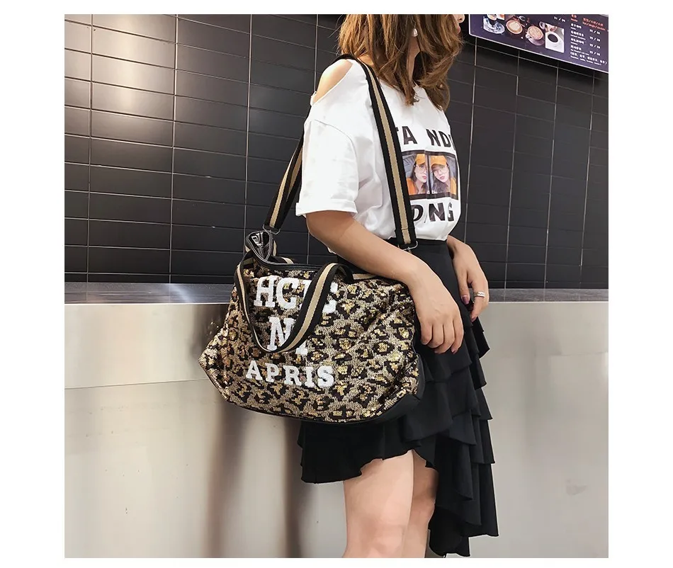 Herlad Fashion Large Women's Handbag Quality Leather Shiny Sequined Female Shoulder Bag Casual Letter Print Ladies' Tote Bag Sac