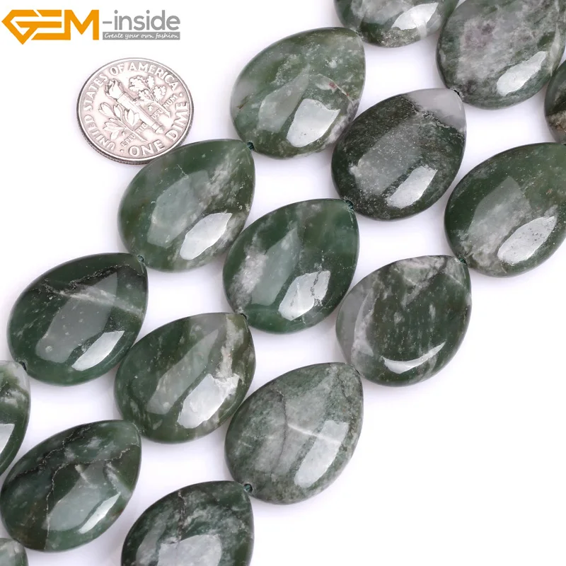 Gem inside 15inch Natural Flat Drop Green African Jades Beads For