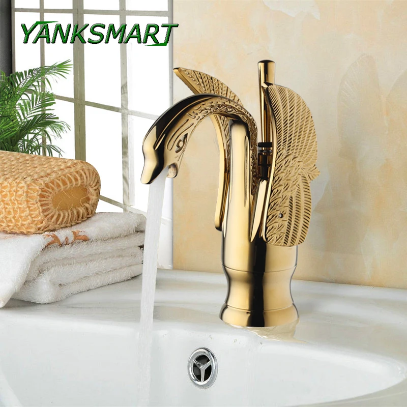 Смесители для ванной комнаты YANKSMART Swan роскошный золотой смеситель раковины с