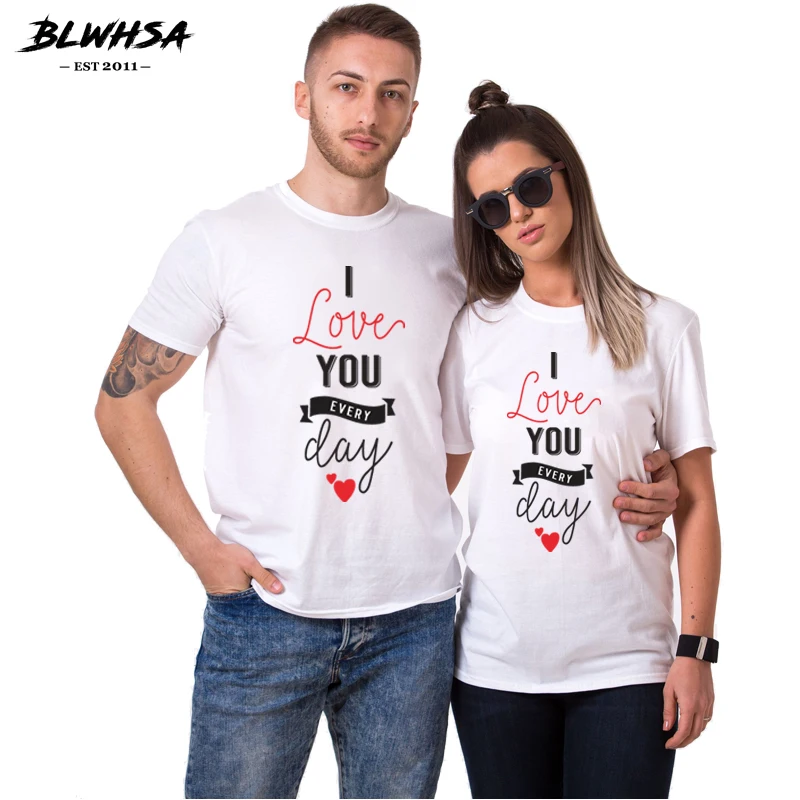 fiber Jeg accepterer det Middelhavet BLWHSA Couple T shirt Women Casual 100% Cotton Printing Love You Ever Day  Fashion Men Couple T shirt For Lovers Tops Tee