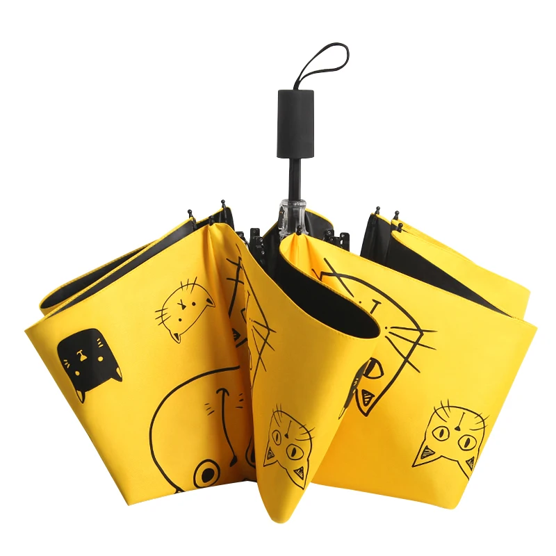

Man Parasol Woman Folding Umbrella Cartoon Personality Black Coating Anti-UV Female Sun Umbrella For Boys Rain Gear Parapluie