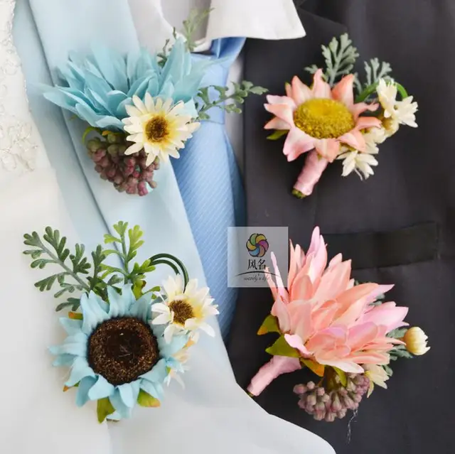 396 34 De Réductionlivraison Gratuite Fleur De Mariage Corsage Rétro Tournesol Marié De Mariage Boutonnières Corsages De Bal Dans Artificielle Et