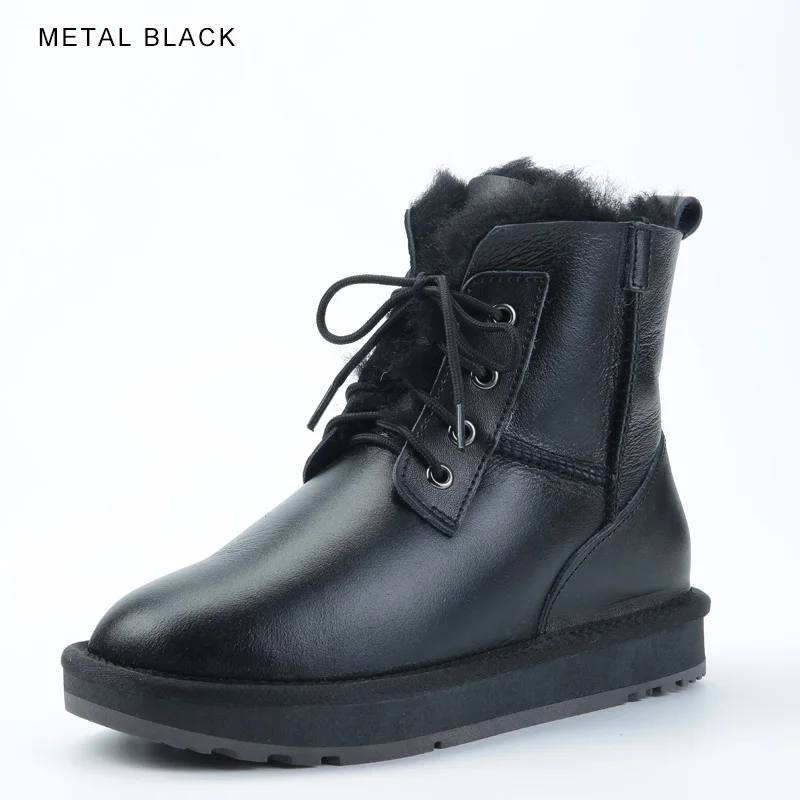 INOE мужские короткие зимние ботинки из овечьей кожи на меху на шнуровке для мужчин мужские полуботинки на шнуровке нескользящая подошва удобная Повседневная обувь водонепроницаемая обувь цвет черный, коричневый, серый - Цвет: Metal Black