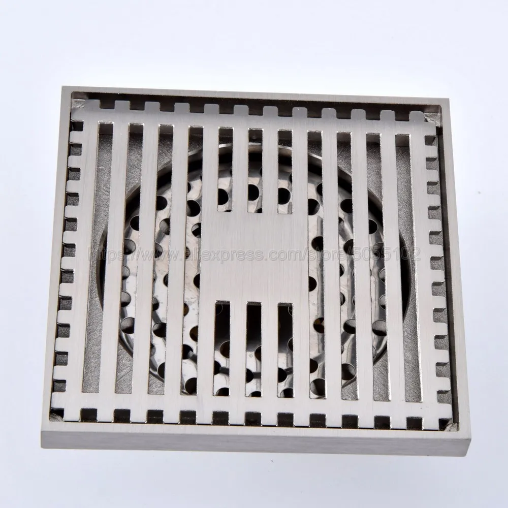 

Shower Drains 10*10cm Square Bath Drains Strainer Hair Brushed Nickel Bathroom Floor Drain Waste Grate Drain zhr069