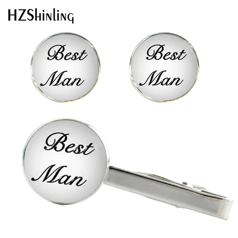 

2017 New Best Man Tie Clip I Love My Wife Clips & Cufflinks Groom Cuffs Glass Round Silver Black Cuff link Gifts Men CT-0015