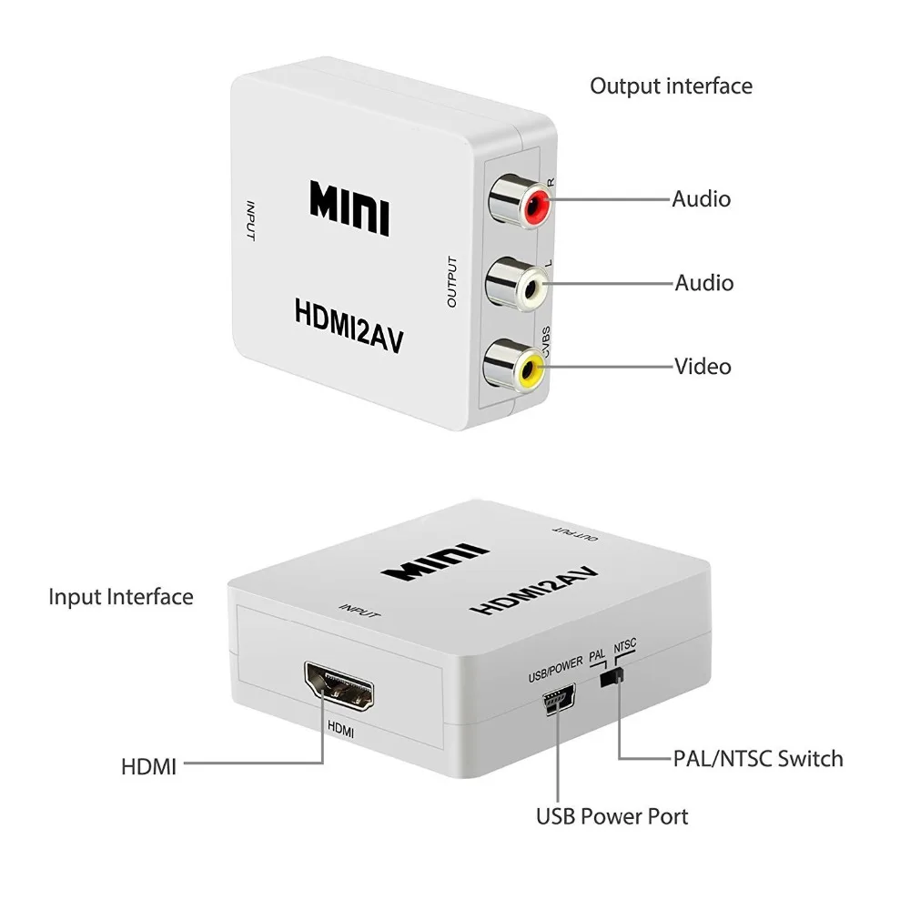 PUZHIJIE HDMI конвертер RCA 1080 P HDMI в AV 3RCA Видео Аудио конвертер адаптер Поддержка PAL и NTSC с USB зарядным устройством