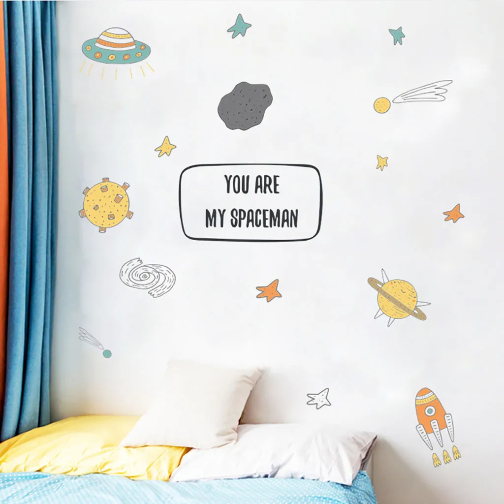 Космические Наклейки на стены для мальчика комнаты космоса стикер на стену детской декора ракета корабль астронавт виниловая наклейка планета домашний Декор дети