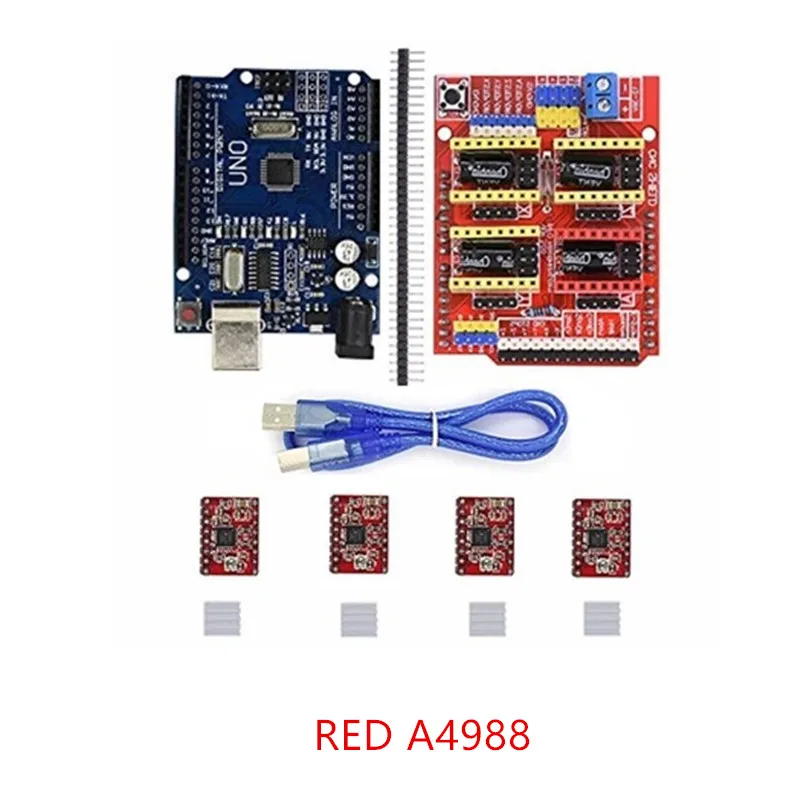 Cnc щит v3 гравировальный станок 3d принтер+ 4 шт. A4988 Плата расширения драйвера для Arduno+ UNO R3 с USB кабелем - Цвет: RED A4988