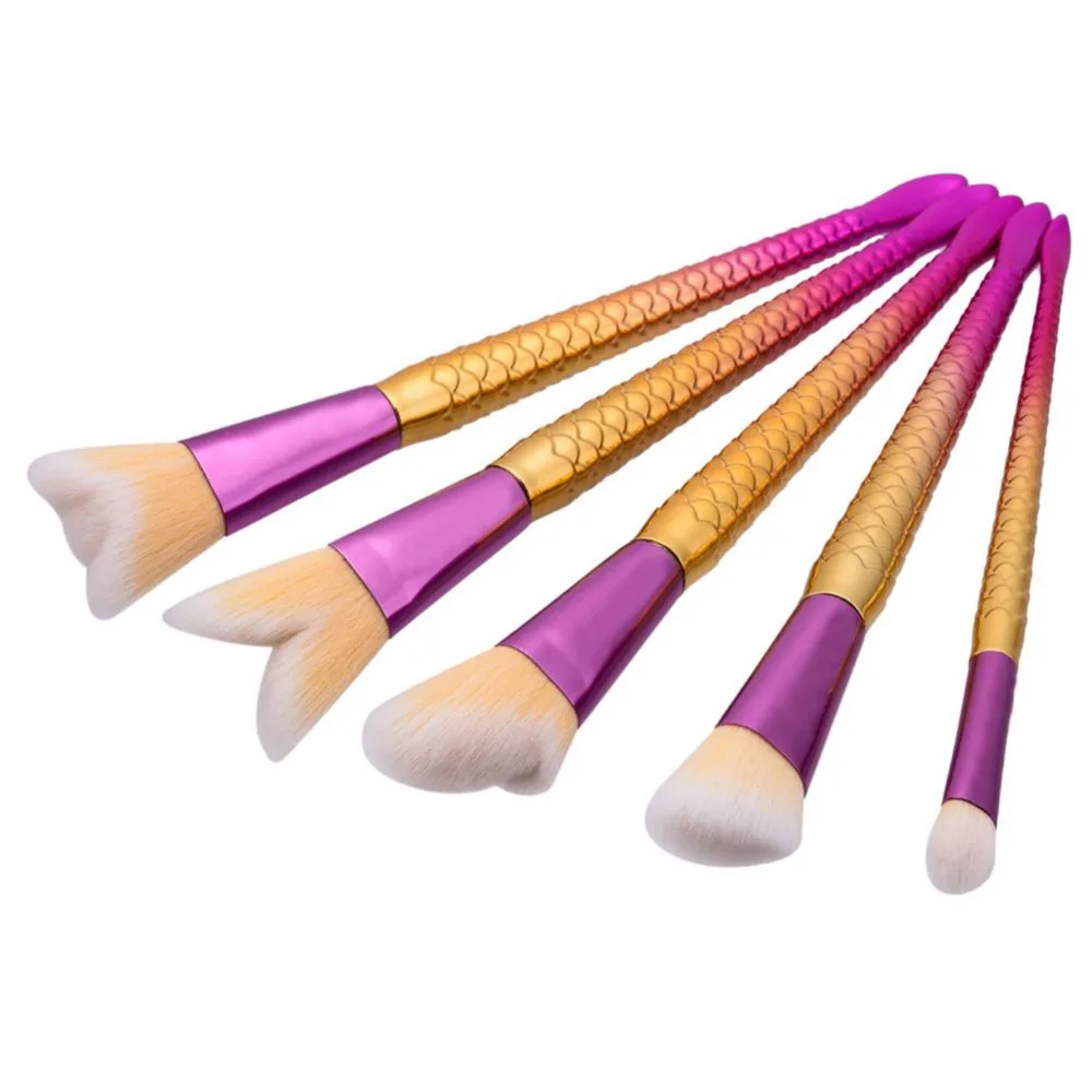 

Pro Cute 5pcs Set Mermaid Shape Makeup Brushes Powder Blush Foundation Cosmetic Fish Brush Makeup Tools Mermaid Brush color
