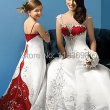 Лидер продаж, трапециевидный шлейф, без рукавов, из натурального сатина, белые и красные свадебные платья с рукавами-крылышками, вышивка на свадебном платье