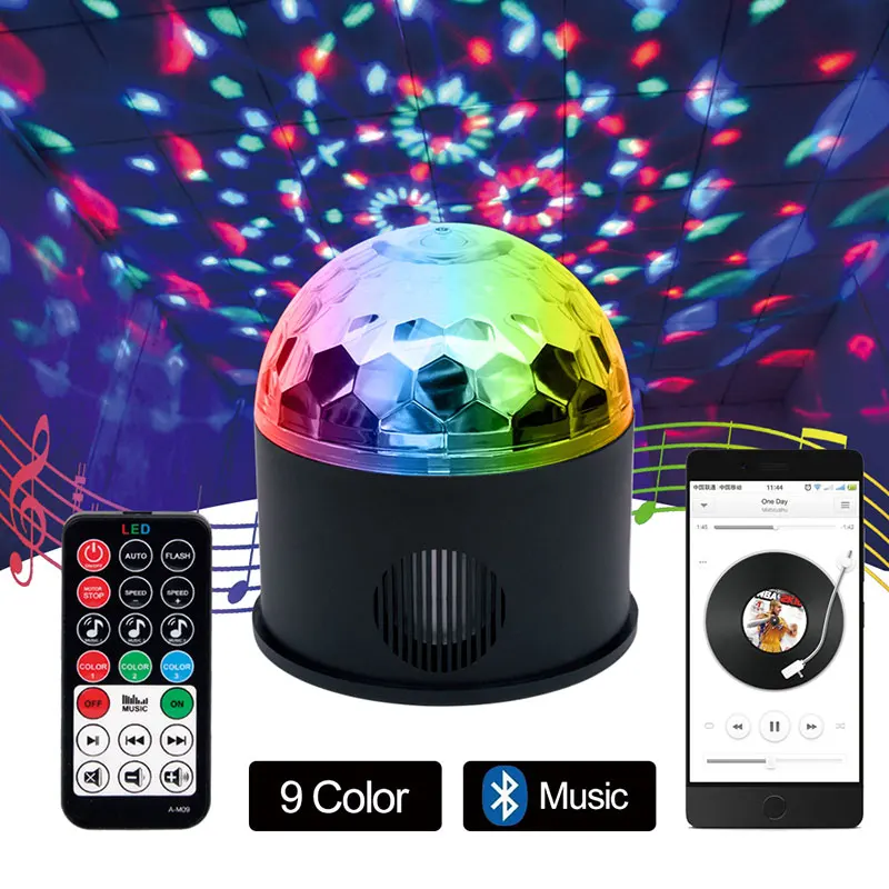 

Bluetooth MP3 Crystal Magic Stage lights Remote control 9 colors RGB disco balls lights voice LED magic ball for Parties