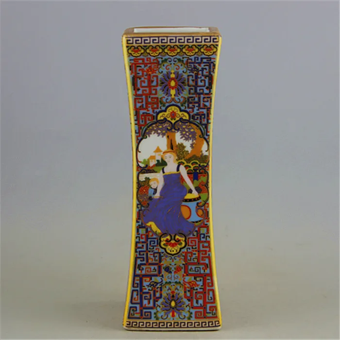 

Jingdezhen Antique Enamel Vase The Qing Yong Zheng Western Characters Pattern Square Old Antique Porcelain Vases
