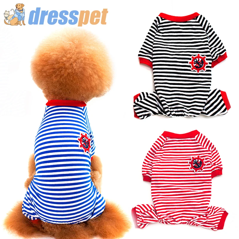 

DRESSPET Pet Dog Clothes Pajamas Super Soft Soft Cotton Pets Dog Costume Pajamas Jumpsuits Stripe Romper Pyjamas Clothing S-XXL
