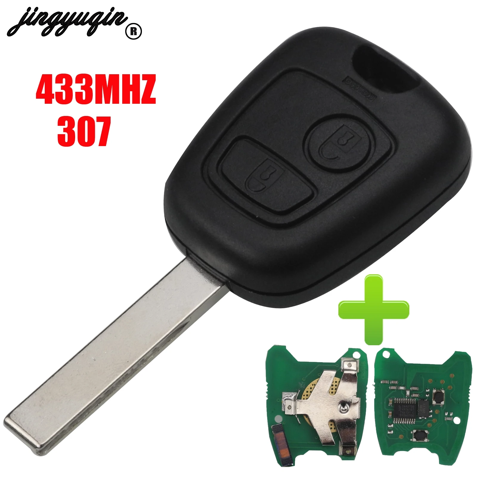 

jingyuqin 2 Buttons Car Remote Control Key Shell Fit For PEUGEOT 207 307 Car Keyless Fob ASK 433Mhz PCF7961 Chip HU83 Blade