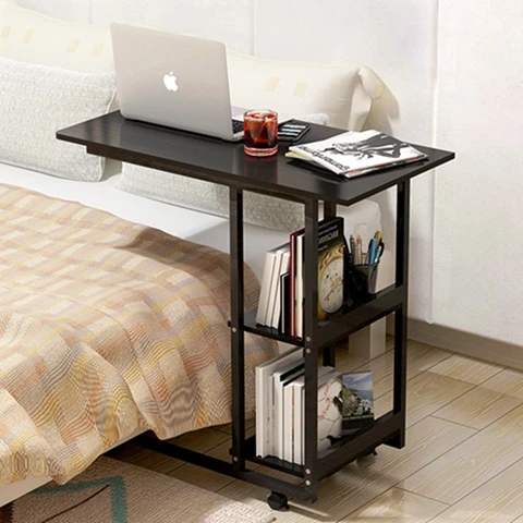 Домашний столик для ноутбука, удобный съемный столик на колесиках для студентов, простой прикроватный столик - Цвет: black willow