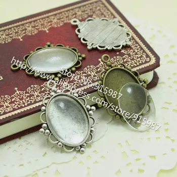 

Sweet Bell 10 set Antique Metal Alloy Cameo Flower 18*25mm Oval Pendant Cabochon Settings + Clear Glass Cabochons 6C1024