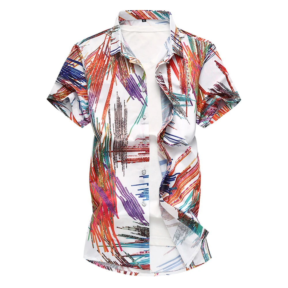 

2018 Summer new arrival Men's Jacquard casual Shirt Fashion printed Hawaii Beach style short sleeve shirts plus size M-7XL