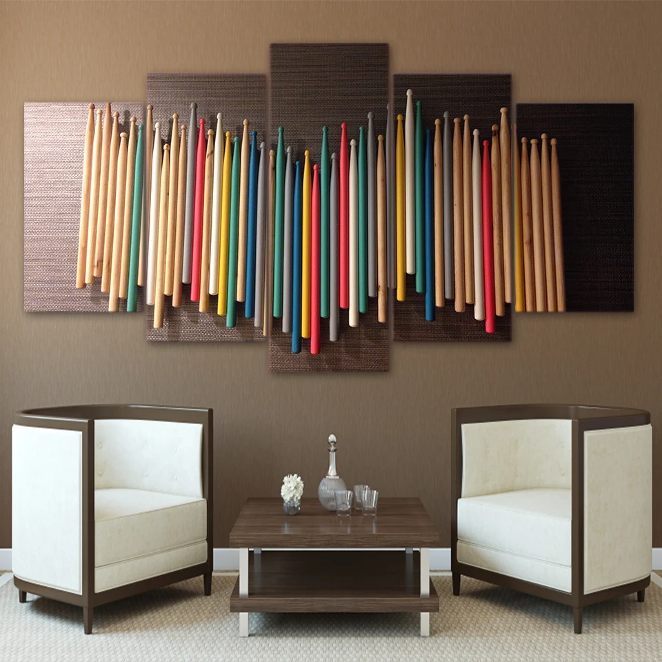 

Canvas HD Printed Poster Home Decor 5 Pieces Colorful Music Drum Sticks Pictures Modular Wall Art Painting For Living Room Frame