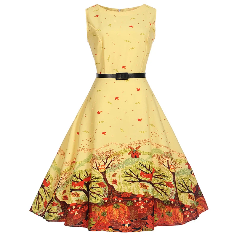 Kostlich 2018 Casual O-Neck Floral Print Dresses With Sashes Summer Hepburn Vintage Dress Women Big Swing Dress Plus Size  (2)