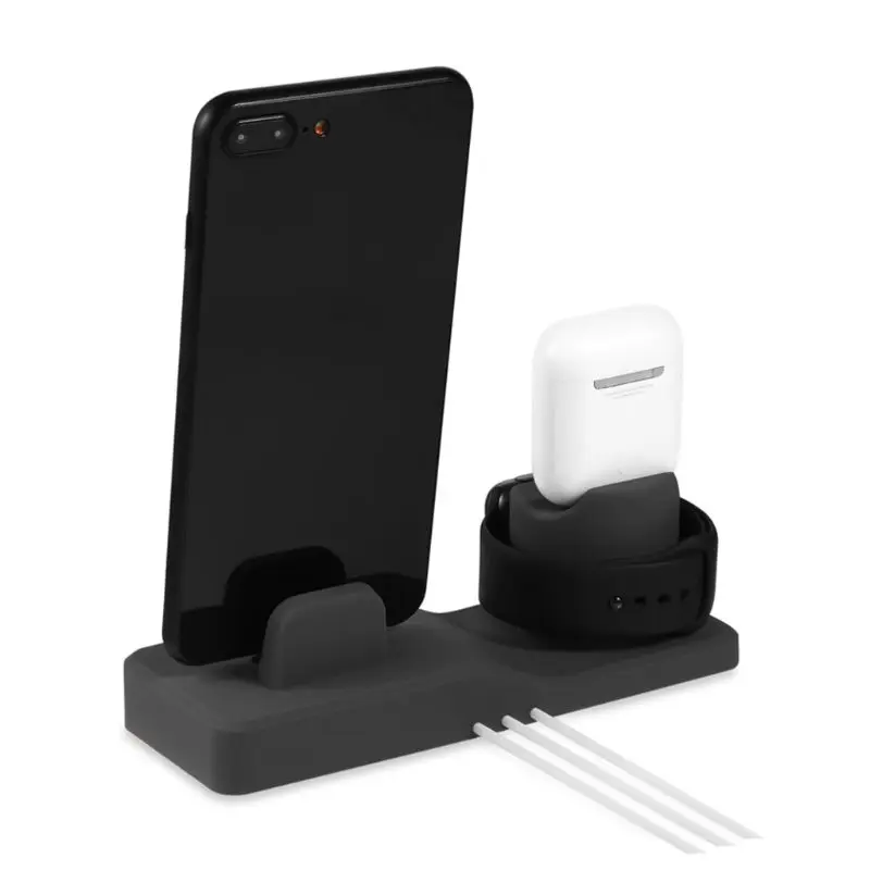 3в1 силиконовый держатель для Apple Watch Dock для iPhone X XS XR MAX 6 6S 7 8 Plus Airpods Dock зарядное устройство Подставка станция крепления база