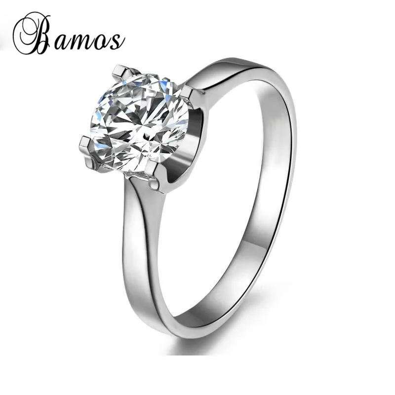 Bamos белое/розовое золото, обручальные кольца для женщин, простые циркониевые кольца для помолвки, модные ювелирные изделия с камнем по месяцу рождения