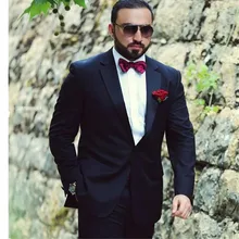 (Jacket+Pants+Bow) slim Mens Suits Tuxedo Notch Lapel smoking Groomsmen Men Suit For Wedding Black Blazer terno masculino 2017