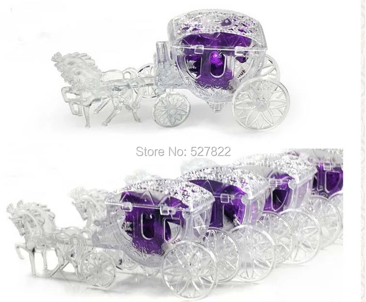 100pcs Fairy Tale Carriage Wedding Favor Box Boxes Carriage Candy Box Gift Box Transparent Boxes with PVC Packing Free Shipping