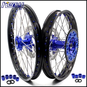 

21/18 Motorcycle Rim Complete Spoked Enduro Wheels Set For YAMAHA YZ250F YZ450F 2015-2018 Blue Nipple Front 270MM Brake Disc