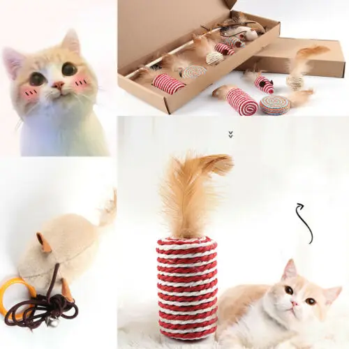 Забавный для домашнего котика Дразнилка для котенка Stick провода охотничий палочка перо Плюшевые Интерактивная игрушка набор из семи предметов