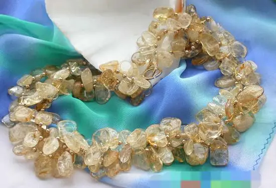 

song voge gem nanJ1498 3row sheet yellow crystal citrine necklace