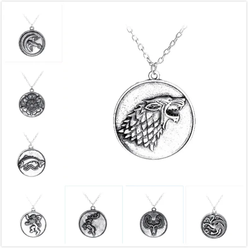 

HANCHANG Unique Jewelry Game of Thrones in Pendants Necklaces Family Badge Round Dog Tags Cosplay Necklace