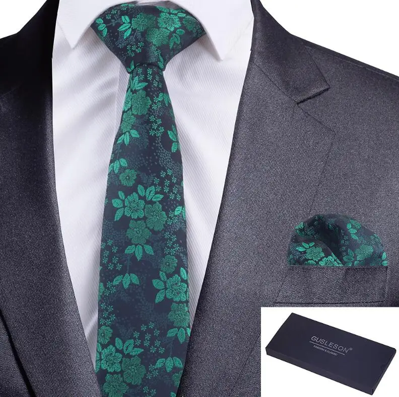 GUSLESON качественный Шелковый Цветочный мужской галстук красный зеленый синий галстук-бабочка и носовой платок набор с подарочной коробкой костюм для свадебной вечеринки - Цвет: 23