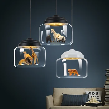

JAXLONG Animals Glass Pendant Lamps Living Room Bedroom Home Decor Pendant Lights Table Novelty Hang Lamp Loft Lightings Dining