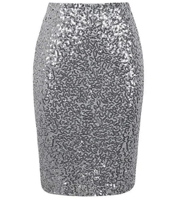 Пикантные женские юбки-карандаш с блестками, высокая талия, облегающая, блестящая мини-юбка, женская черная, золотая, серебряная Клубная одежда, юбки для вечеринок - Цвет: Silver Long