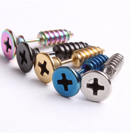 

2 Piece Fashion Punk Blue Stainless Steel Screw Nail Stud Earrings Novelty Brincos For Men Women Gift Simple Piercing Jewelry