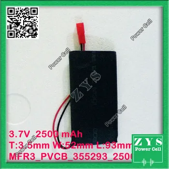 

Safety Packing, 2 pin MP3 3.7V 2500mAh lithium polymer battery 355293 MP4 remote control airplane model Drone Zone 35x52x93mm
