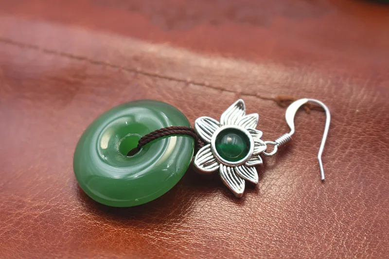 Yanting Ethnic Vintage Earrings For Women Aventurine Peace Buckle Earings Tibetan Silver Flower Handmade Earrings Brincos 012 (10)