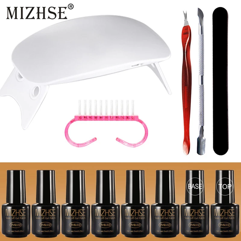 MIZHSE 13 шт. полный маникюрный набор с лампой 6 Вт Гель-лак для ногтей набор основа и верхнее покрытие УФ Гель-лак акриловый маникюр педикюр инструменты