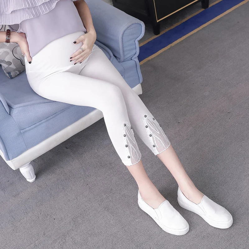 

9953# 7/10 Length Thin Cotton Maternity Legging Summer Casual Slim Capris Clothes for Pregnant Women Adjustable Belly Pregnancy