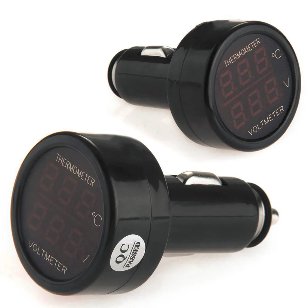 2 in 1 Red Digital LED car Voltmeter Thermometer Auto Car USB Charger 12V/24V Temperature Meter Voltmeter 1Pc