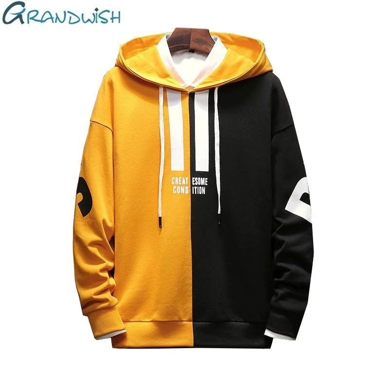 

Grandwish Hoodies Men Hooded Leisure Letter Printed Sweatshirts Mens Patchwork Korean Style Trendy Hip Pop Casual Hoodie,ZA164