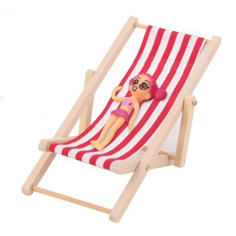 1:12 Scale Foldable Wooden Deckchair Lounge Beach Chair For Lovely Miniature For Small Dolls House Color In Green Pink Blue