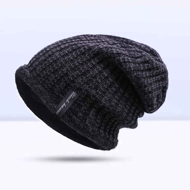 Горячая Распродажа, модная зимняя теплая шапка для мужчин и женщин, шапочки, однотонная вязаная шапка теплая шапка, мужские шапочки - Цвет: Dark gray